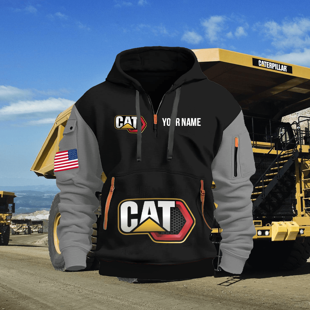 CAT Custom Print Name Quarter Zipper Hoodie