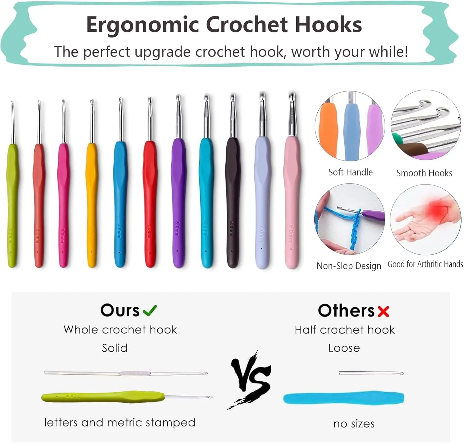 11-Size Crochet Hook Set with Soft Handle, Case, and Accessories for Beginners Knitting Kit