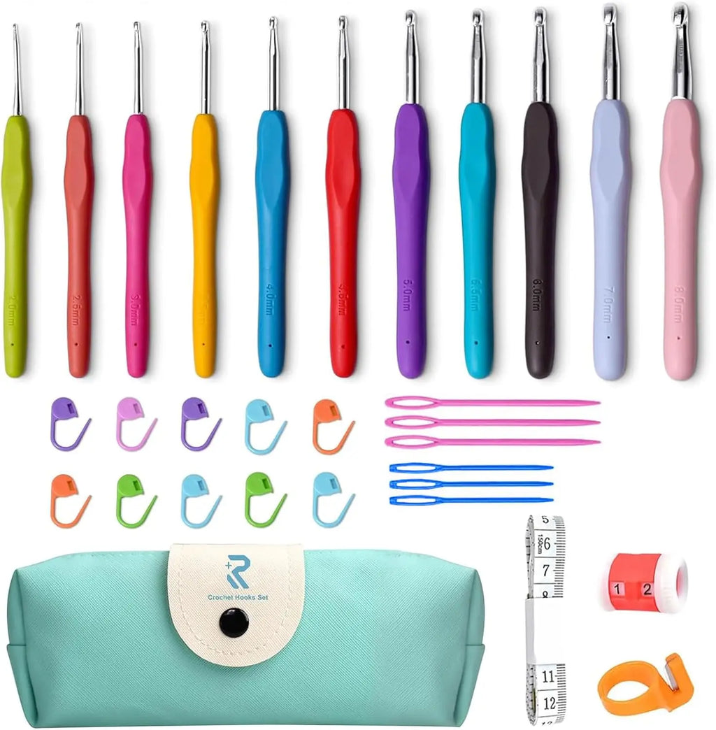 11-Size Crochet Hook Set with Soft Handle, Case, and Accessories for Beginners Knitting Kit