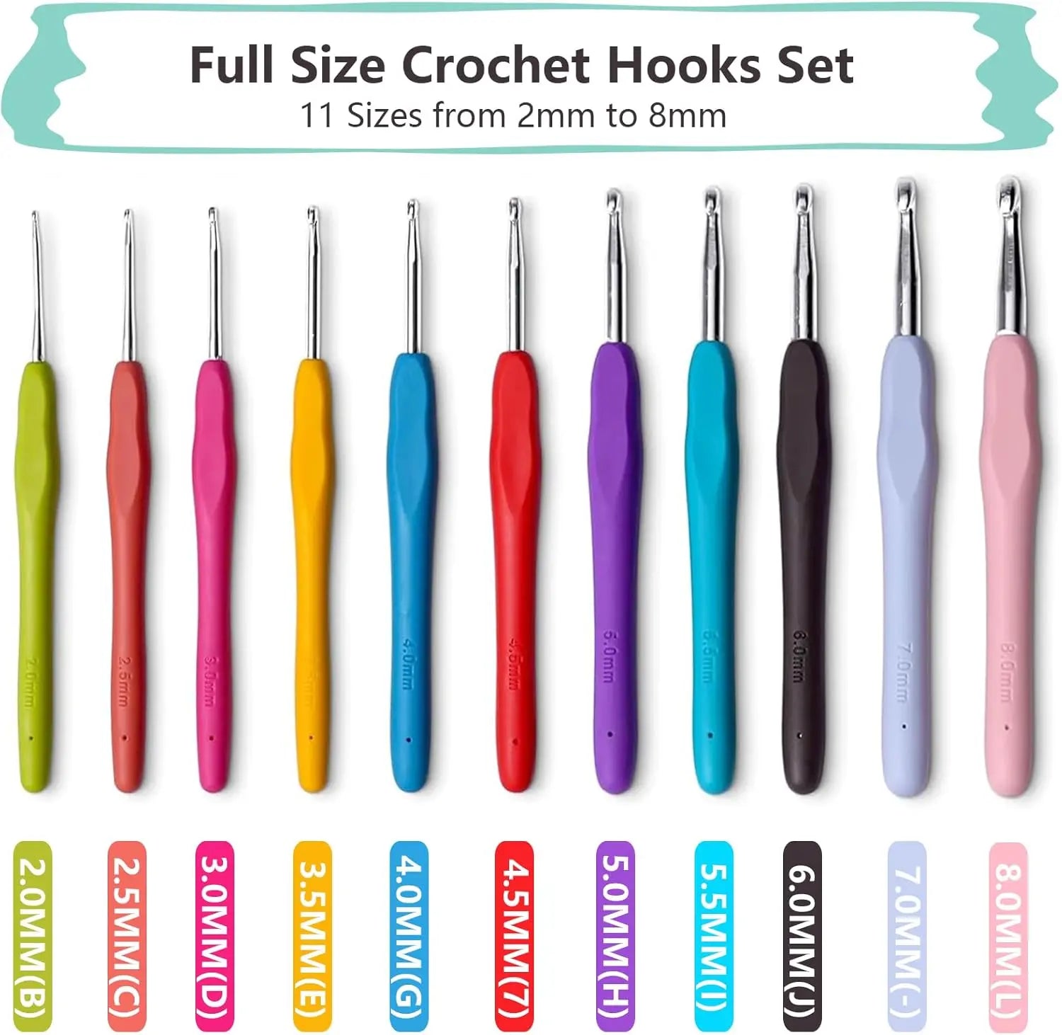 11-Size Crochet Hook Set with Soft Handle, Case, and Accessories for Beginners Knitting Kit